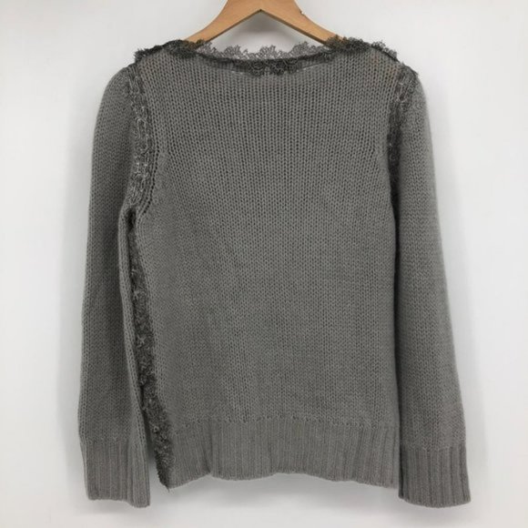 Ermanno Scervino grey 100% Cashmere knit sweater lace trimmed hems LG - Picture 2 of 7
